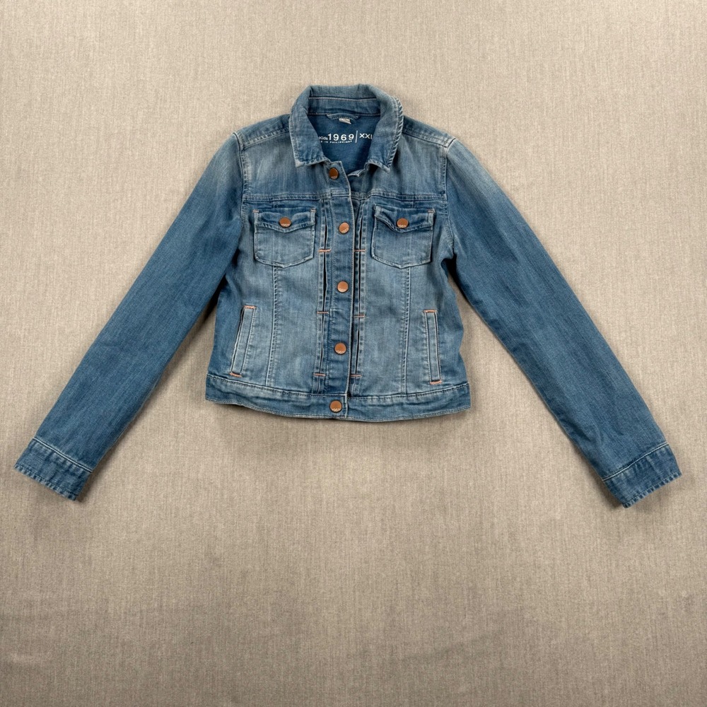 GapKids 1969 Denim Jacket Medium Wash Blue Stretch Button Front XXL 14-16